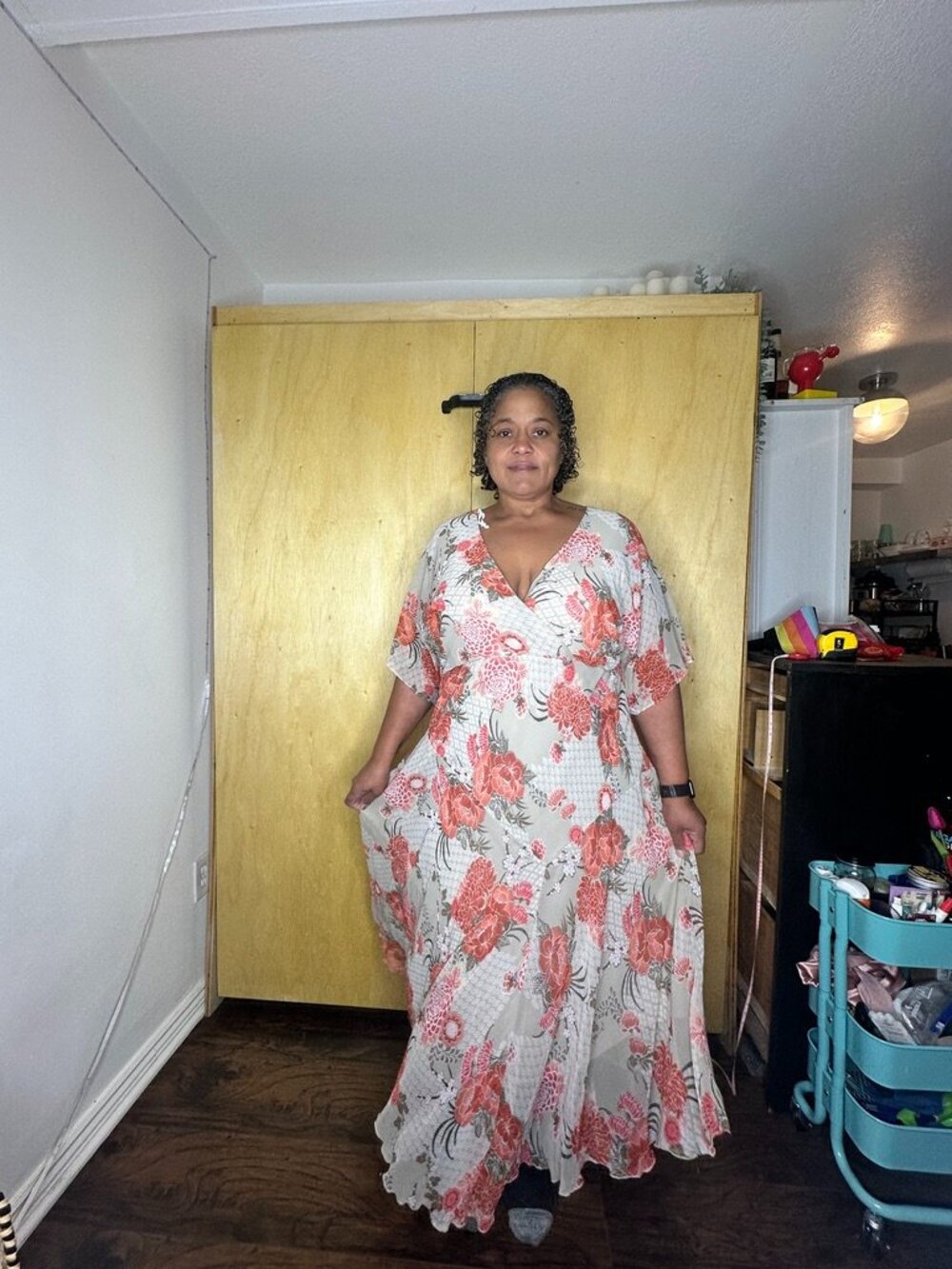 Flowy Lane Bryant Size 28 Dress in Coral and Cream colors